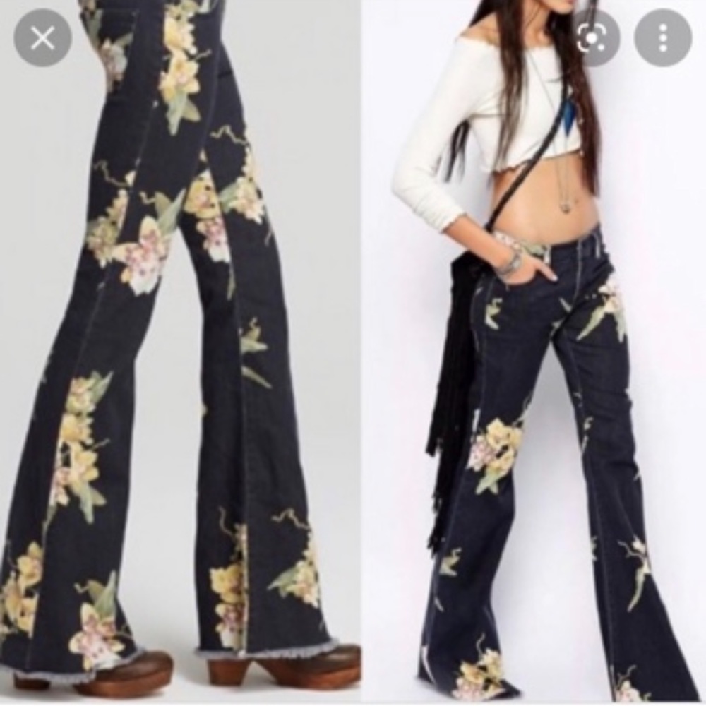 Free People flared floral denim